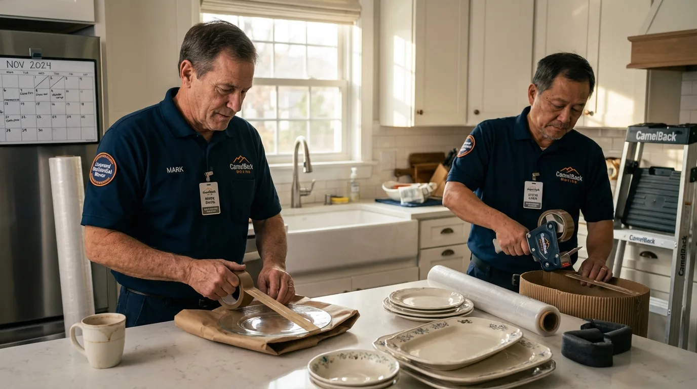 Professional crew packing kitchen dishware in McCloud, CA